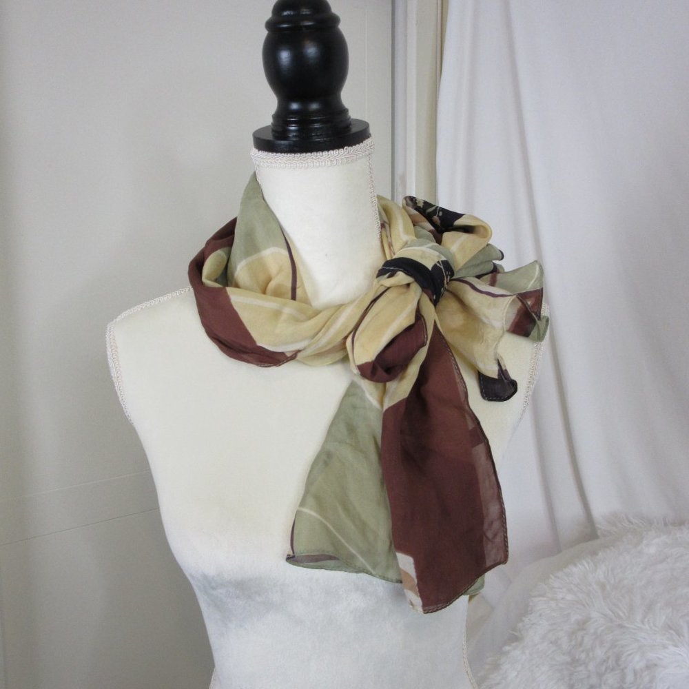 Zazou Scarf Green Gold Brown Shawl Wrap Rayon Classic